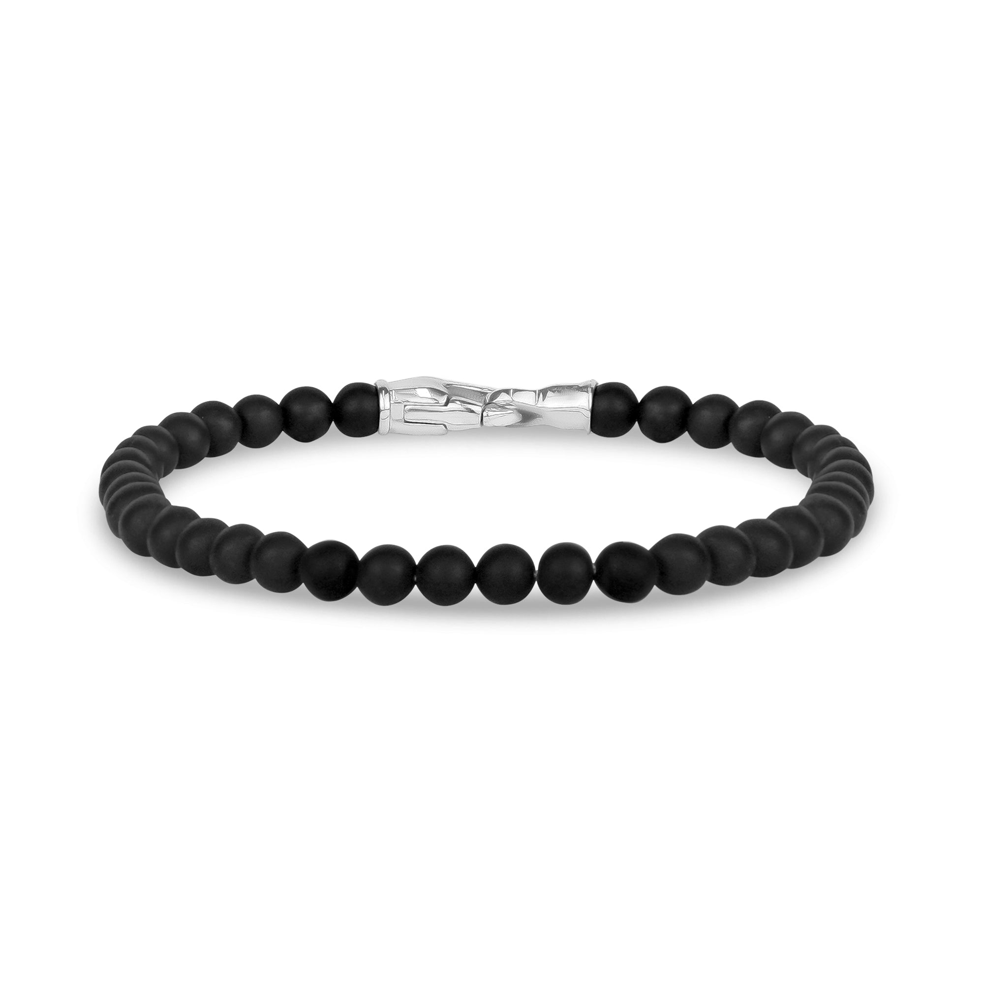 4mm Matte Black Onyx Stainless Steel Clasp Bead Bracelet – The