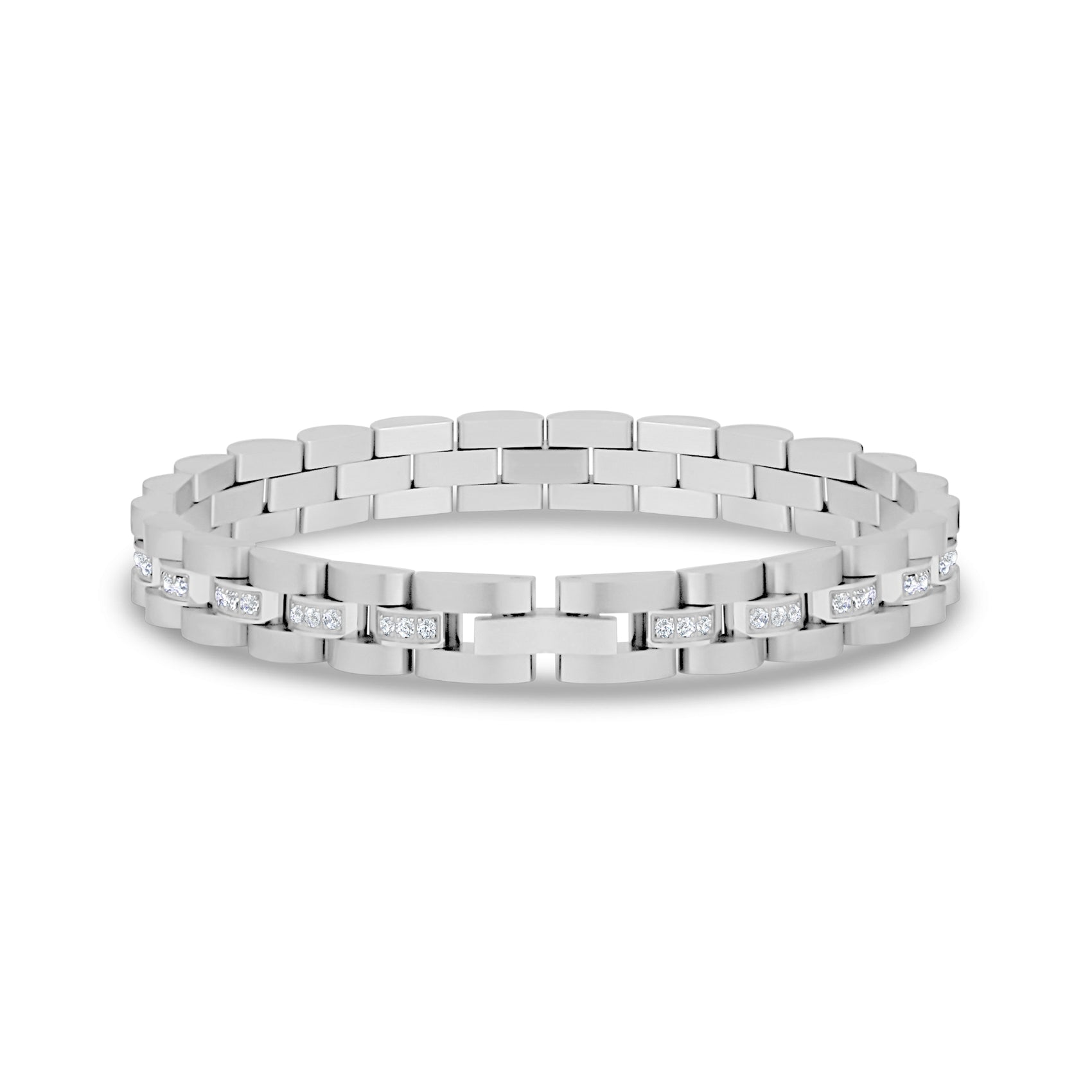 Stone-Set Watch Link Bracelet | 8MM - Mens Steel Bracelets - The Steel Shop