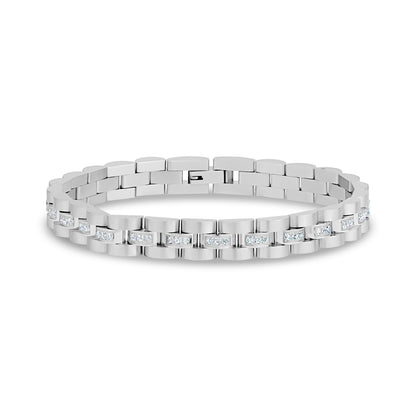 Stone-Set Watch Link Bracelet | 8MM - Mens Steel Bracelets - The Steel Shop