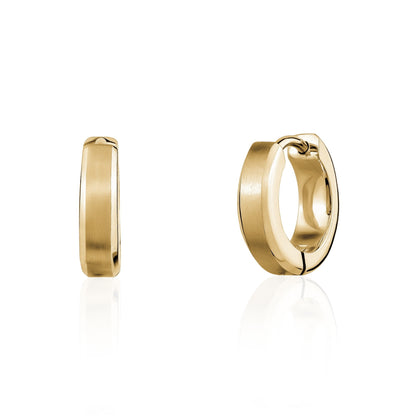 Men’s stainless steel Beveled Edge Huggies Earrings showing detailed beveled edges  