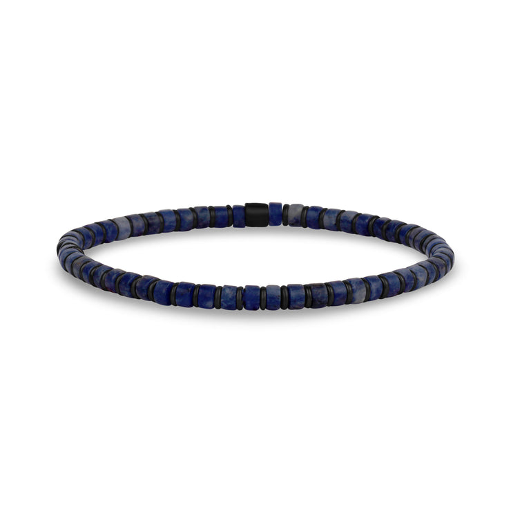 Blue and Hematite Bead Bracelet - Mens Steel Bead Bracelets - The Steel Shop