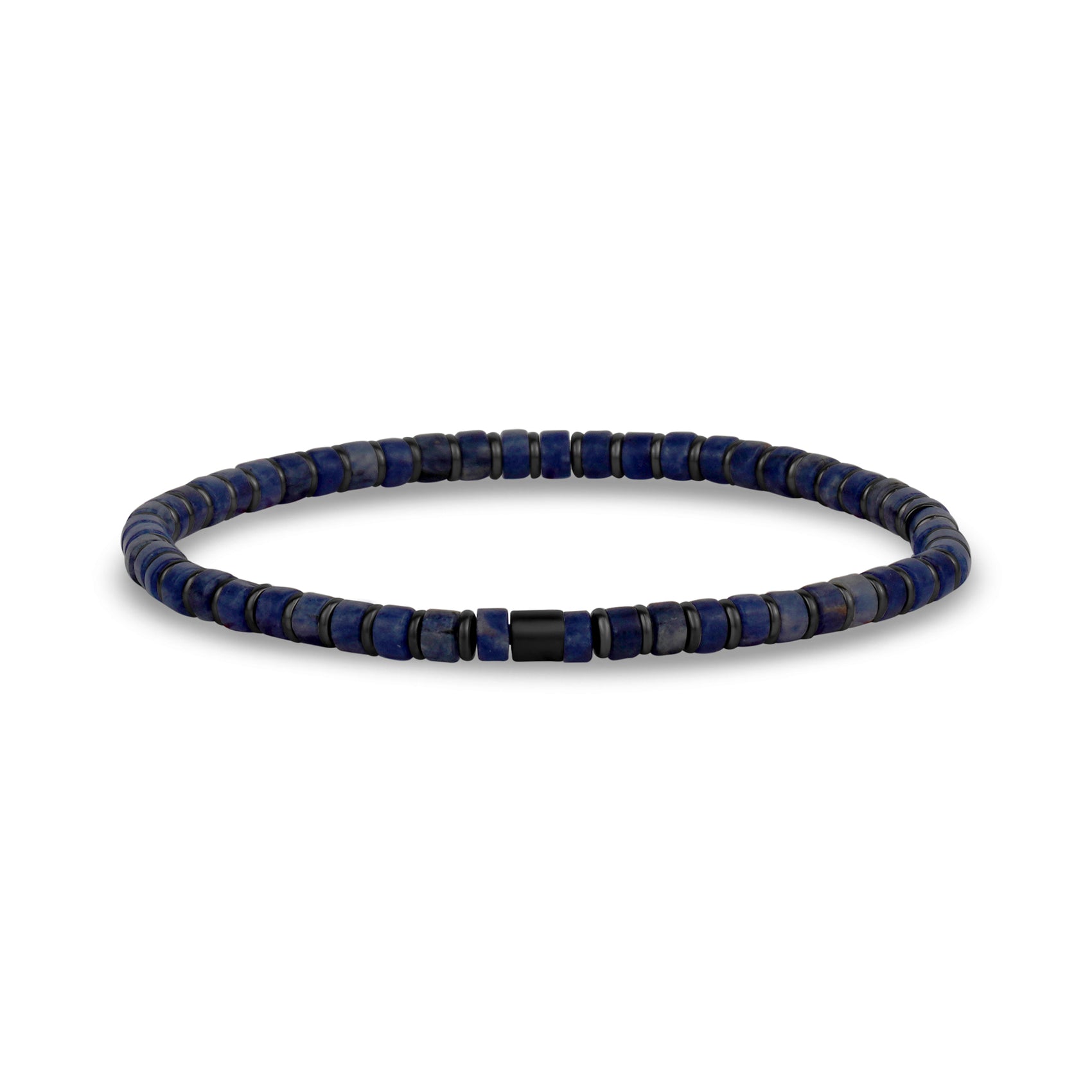Blue and Hematite Bead Bracelet - Mens Steel Bead Bracelets - The Steel Shop