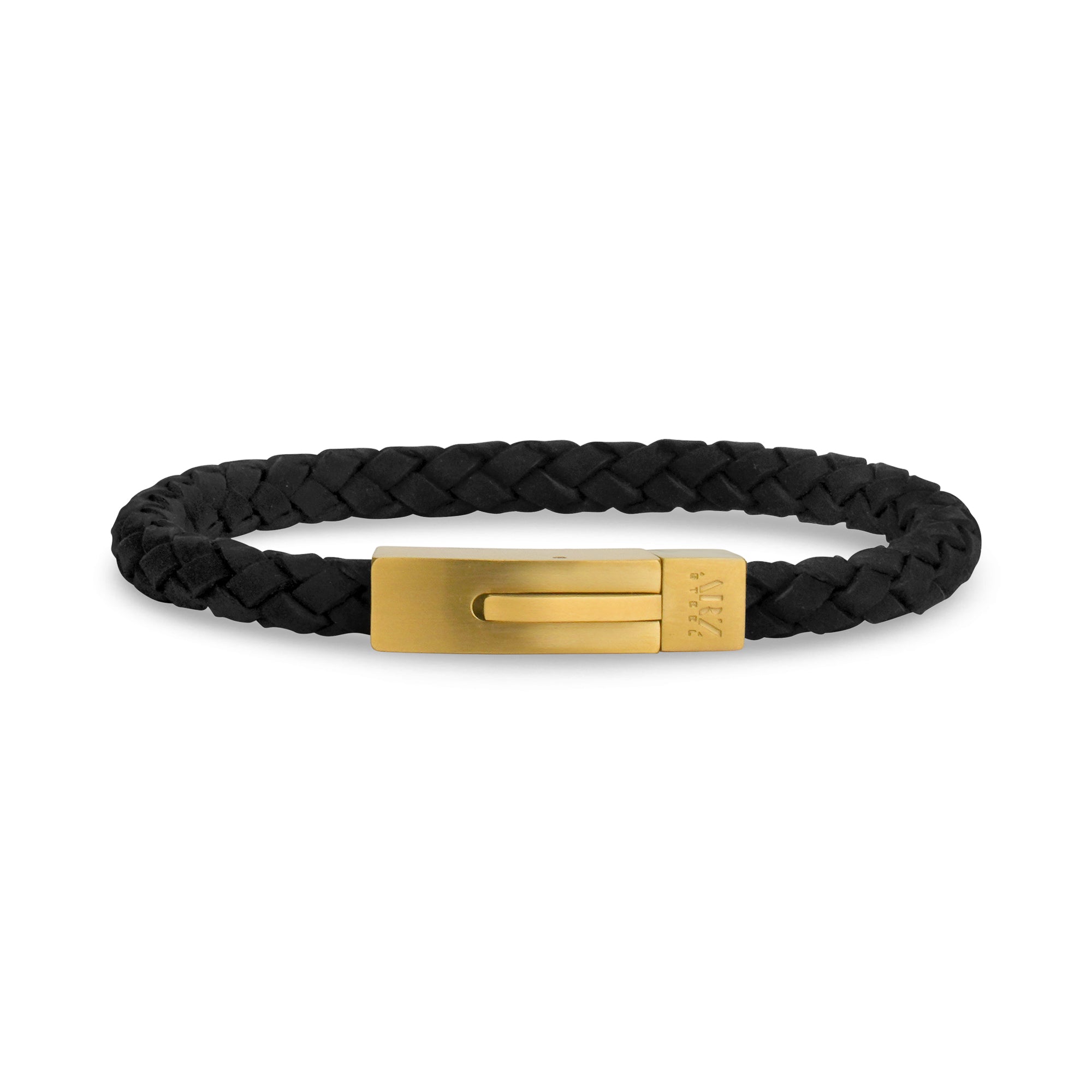 Engravable Black Leather Bracelet with Black Clasp for Mens - Gift