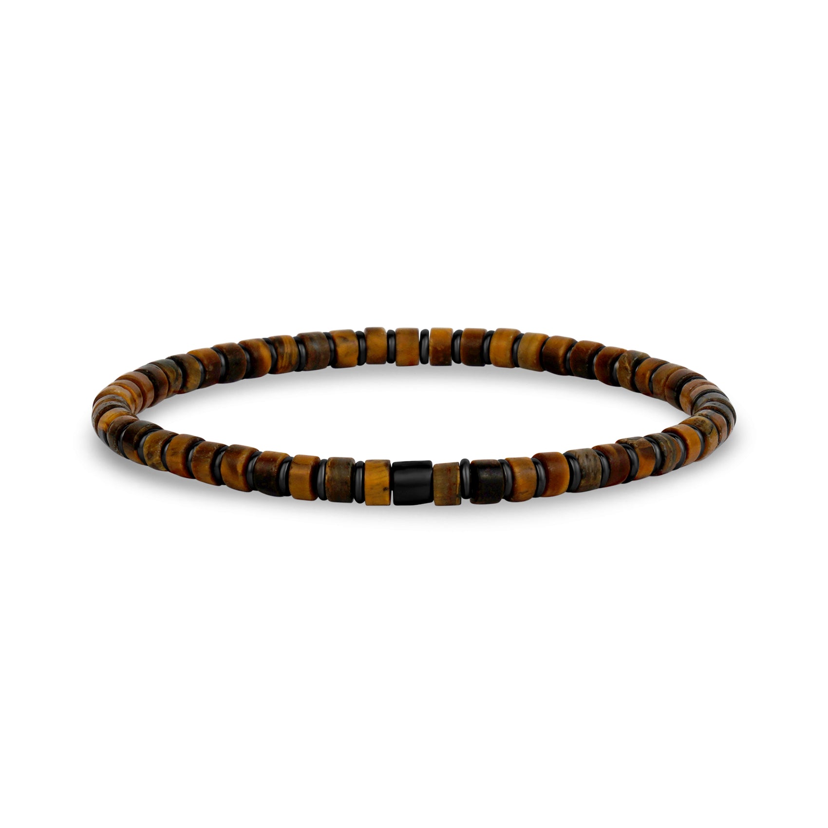 Brown and Hematite Bead Bracelet - Mens Steel Bead Bracelets - The Steel Shop