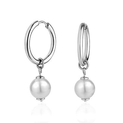 Crystal Pearl Hoop Earrings - Earrings - The Steel Shop