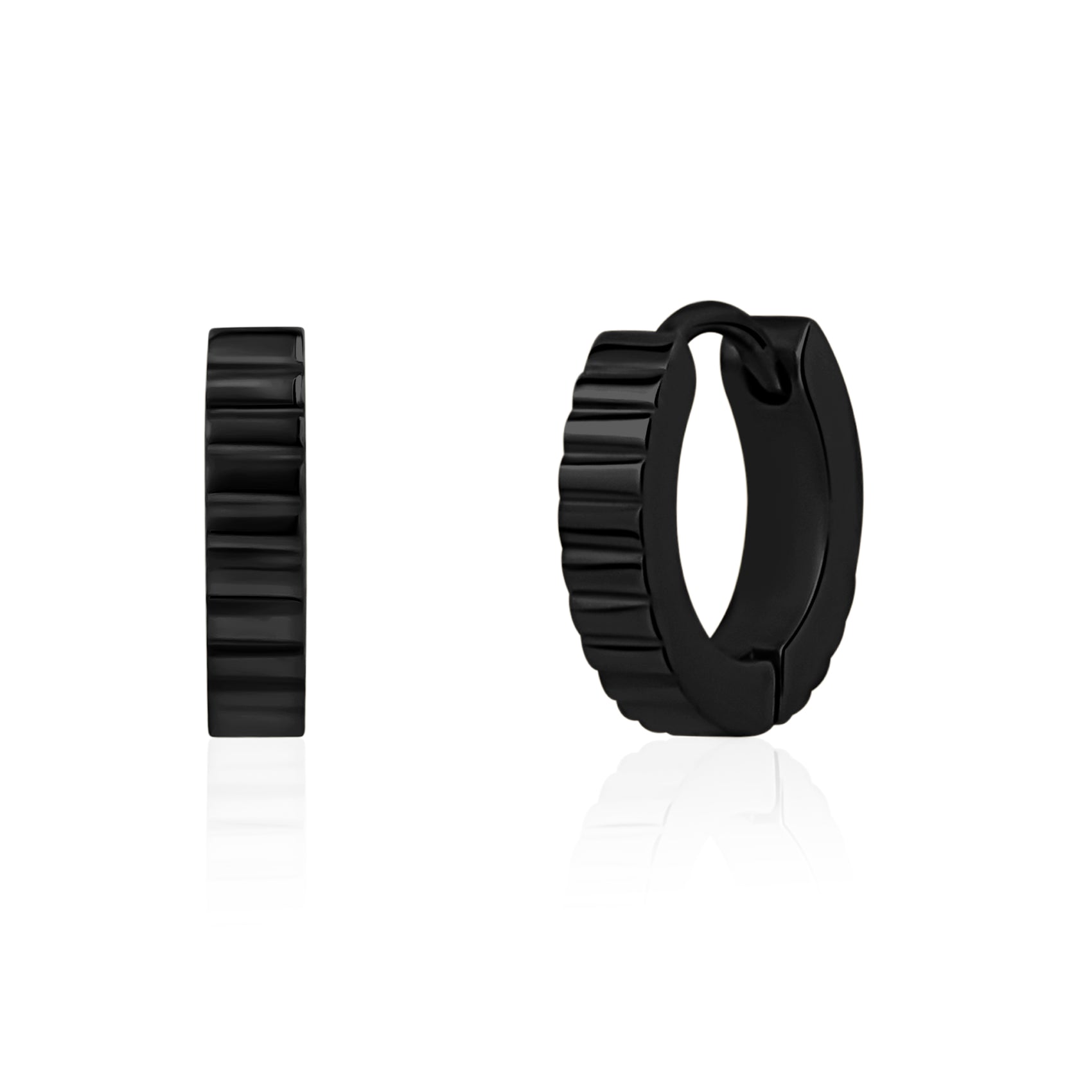 Minimalist rippled design on durable stainless steel huggie earrings suitable for daily wear