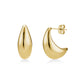 Polished gold sculpted teardrop earrings with curved shape and post back closure