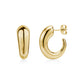 Pair of gold polished stainless steel bold arc earrings with post-back closure showing front and side views