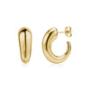 Pair of gold polished stainless steel bold arc earrings with post-back closure showing front and side views