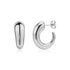 Pair of silver polished stainless steel bold arc earrings with post-back closure showing front and side views