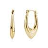 Gold polished Vortex Drop Hoop Earring with pointed teardrop shape, front and side views.