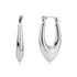 Silver polished Vortex Drop Hoop Earring with pointed teardrop shape, front and side views.