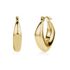 Gold modern diamond form hoop earrings, front and side views on white background