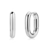 Polished thick oval hoop earrings in silver stainless steel, showing front and side views.