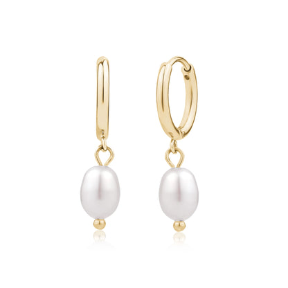 Freshwater Pearl Drop Hoops - Earrings - The Steel Shop