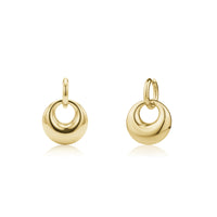 Gold chunky orbit drop earrings with 25mm wide orbs and hoop closures, polished stainless steel