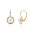 Gold round pearl leverback earrings with 8mm shell pearl, front and side view