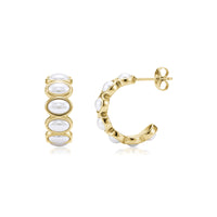 Gold-tone pearl ridge hoop earrings featuring oval shell pearls embedded along the hoop with post back closure