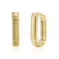 Gold ribbed oval huggie earring front and side view with bright lighting
