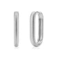 Silver ribbed oval huggie earring close-up angled view showing hinged clasp