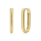 Gold ribbed oval huggie earring close-up angled view showing hinged clasp