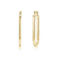 Gold elongated oval hoop earrings displayed from side and front views