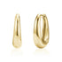 Bold teardrop oval huggie earrings in polished gold-tone stainless steel, 7mm wide, shown from front and side views