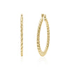 Polished gold-tone rope hoop earrings with twisted design, 40mm diameter, closed clasp closure