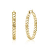 Gold twisted rope hoop earrings with a polished stainless steel finish