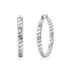 Silver twisted rope hoop earrings with a polished stainless steel finish