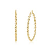 Gold twisted oval hoop earrings with a polished golden finish shown from front and side views