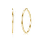 Gold flat oval hoop earrings with 50mm diameter and 3mm width, polished stainless steel finish