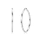 Silver flat oval hoop earrings with 50mm diameter and 3mm width, polished stainless steel finish