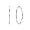 Silver flat oval hoop earrings with 50mm diameter and 3mm width, polished stainless steel finish