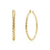Gold twisted rope hoop earrings with 50mm outer diameter and 4mm width, shown closed and side view
