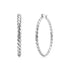 Silver twisted rope hoop earrings with 50mm outer diameter and 4mm width, shown closed and side view