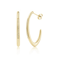 Gold-tone modern pave curve hoop earrings with cubic zirconia stones