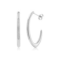 Silver-tone modern pave curve hoop earrings with cubic zirconia stones