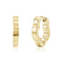 Gold clover-shaped huggie earrings with 16mm outer diameter and 3mm width, shown front and side view
