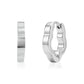 Silver clover-shaped huggie earrings with 16mm outer diameter and 3mm width, shown front and side view