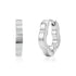 Silver clover-shaped huggie earrings with 16mm outer diameter and 3mm width, shown front and side view