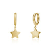 Gold stainless steel star dangle hoop earrings with 12mm star charm and 15mm huggie hoops