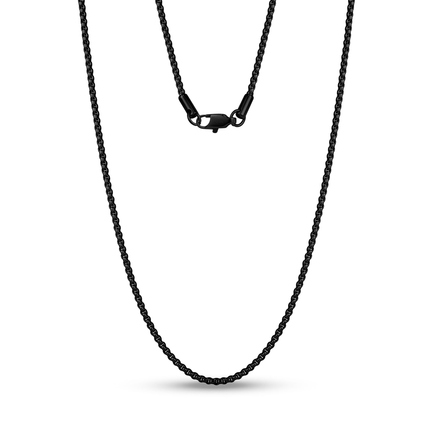 High-quality, lightweight stainless steel chain with thin round box links displayed clearly