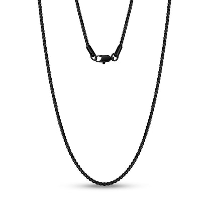 High-quality, lightweight stainless steel chain with thin round box links displayed clearly