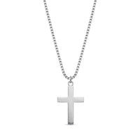Silver stainless steel men's cross pendant necklace with 24-inch round box chain