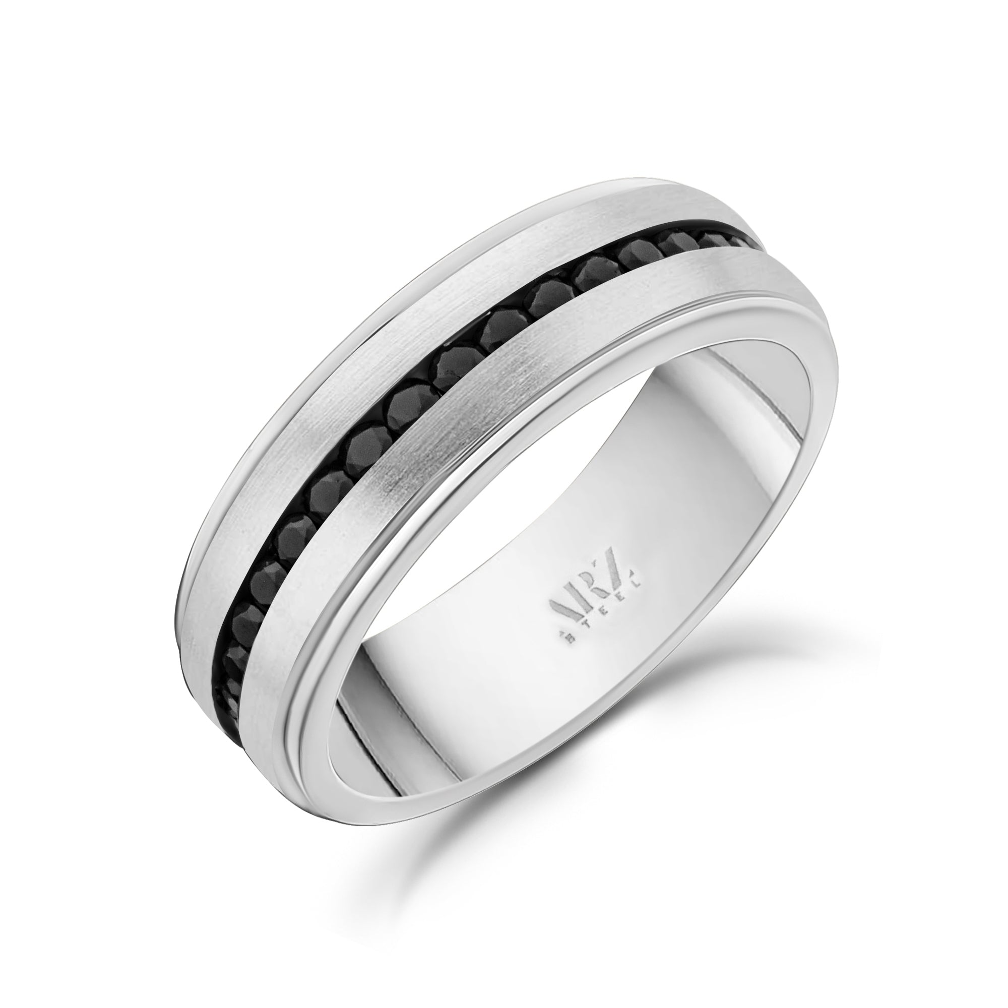 6mm Triple Black Lined Stainless Steel Beveled Edge Ring Band For Men – The Steel Shop