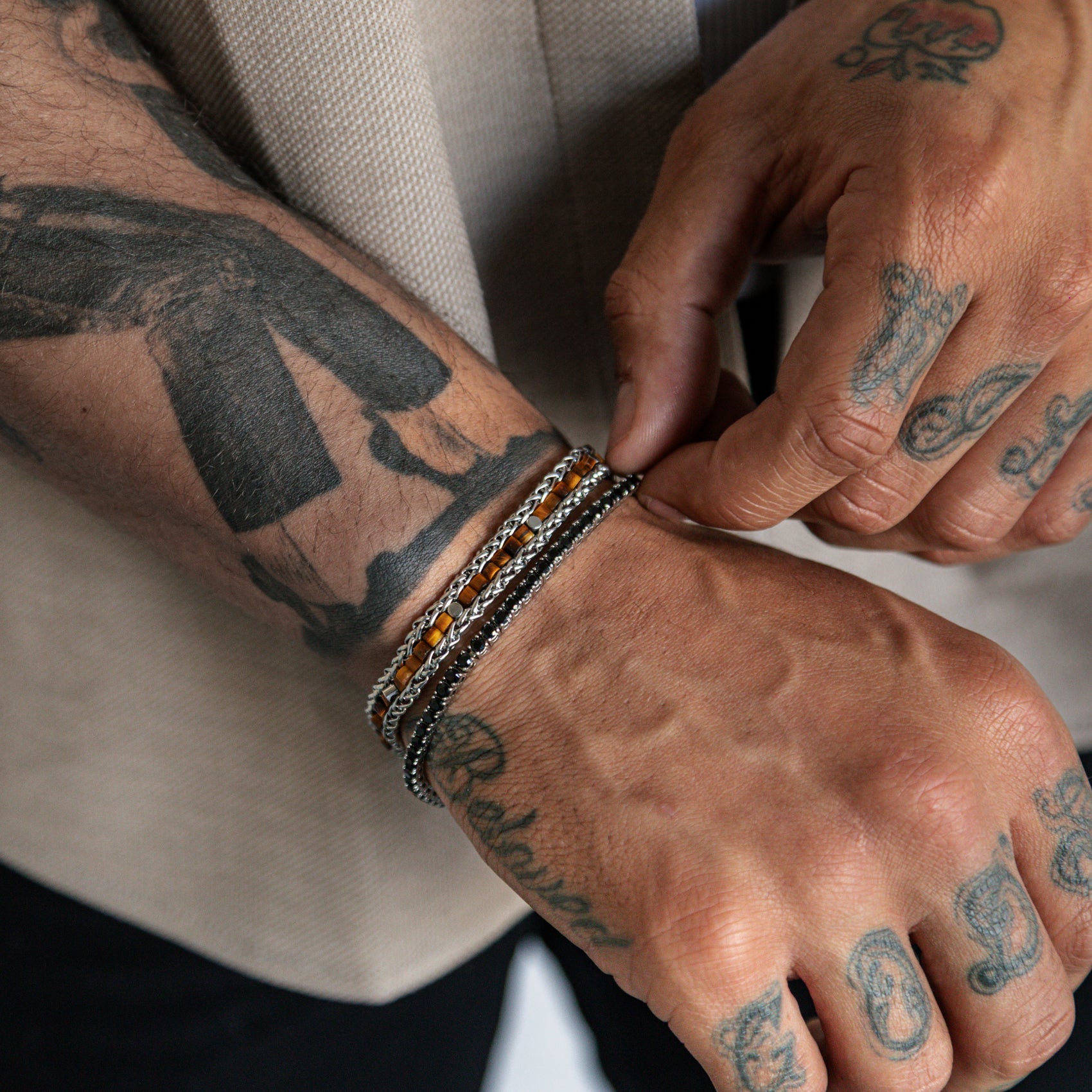 Wheat Link Beaded Bracelet - Mens Steel Bracelets - The Steel Shop