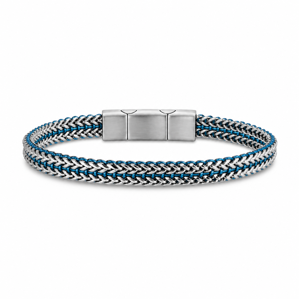 Blue & Silver Woven Steel Bracelet
