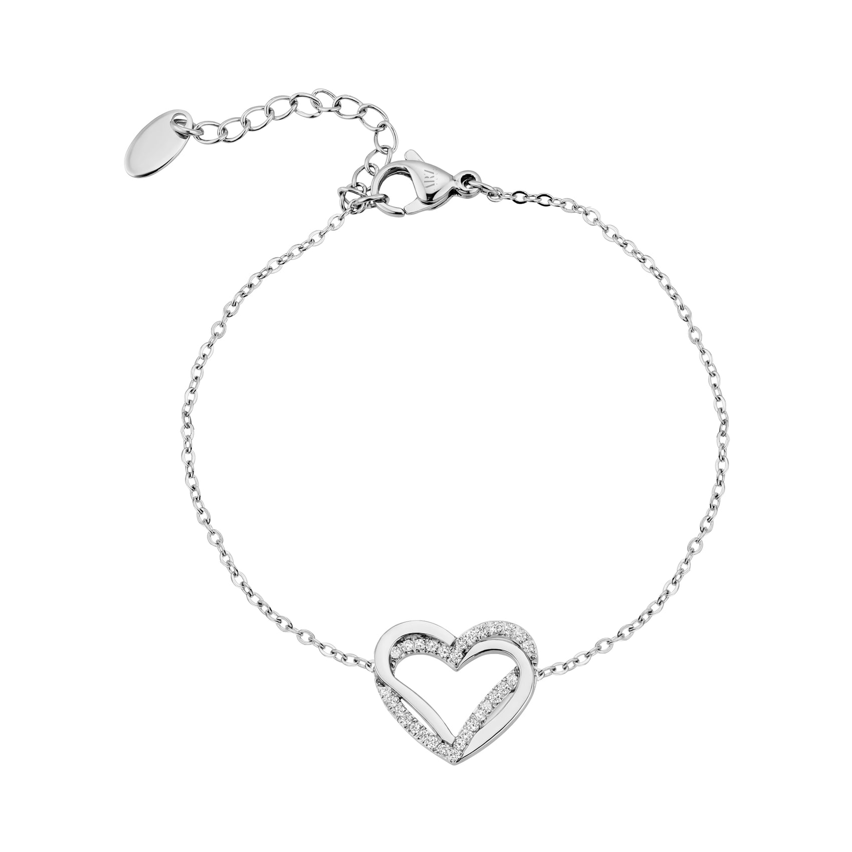 silver double heart bracelet with cubic zirconia stones on delicate chain
