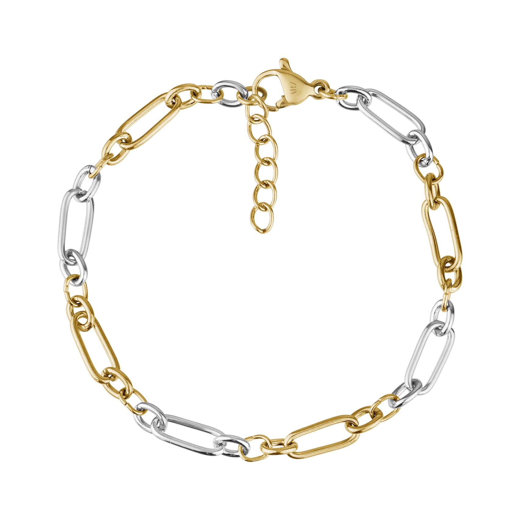 Two tone gold and silver paperclip chain bracelet with lobster clasp and extension
